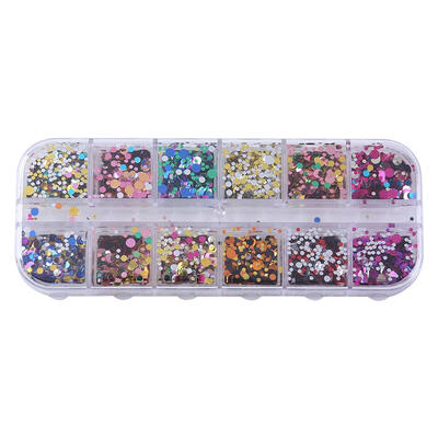 

1 Set 12 Grids Mixed Color 3D Sequins Nail Glitter Flakes Sparkly DIY Tips