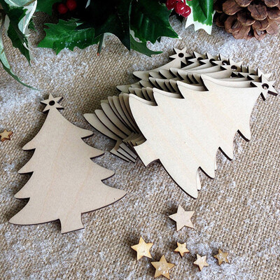 

〖Follure〗10Pcs Christmas Wood Chip Tree Ornaments Xmas Hanging Pendant Decoration Gifts