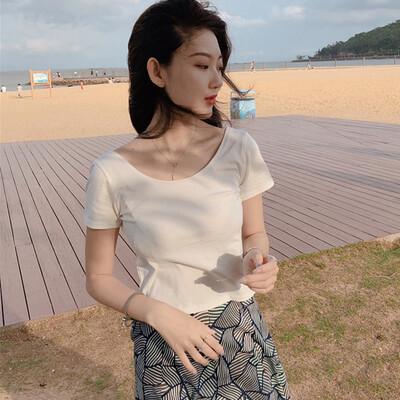 

Women ClothesTshirt Womens Short Sleeve Sexy Backless Round Neck Solid Casual Back Bow Knitted T-Shirt
