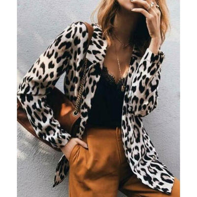 

Hot Womens Autumn Leopard Print Sweater Cardigan Coat Jacket Long Sleeve Tops