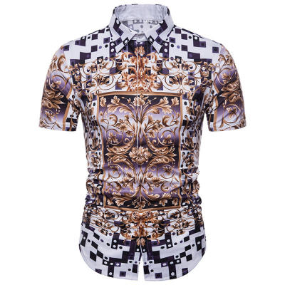 

Mens 3D Creative Plaid Speckled Print Thin Short Sleeve Shirt Large Size Casual Shirt