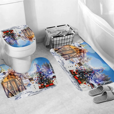 

Tailored 3Pcs Christmas shower Curtain Bathroom Anti-slip Carpet Rug Toilet Cover Mat Set