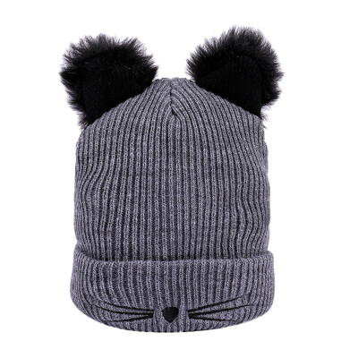 

Tailored Women Winter Fashion Keep Warm Cat Ear Winter Hats Knitted Wool Hemming Hat