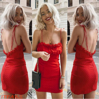 

Fashion Sexy Women Solid Strap Sleeveless Stretchy Package Hip Bodycon Dress US
