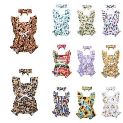 

Newborn Baby Girls Floral Romper Bodysuit JumpsuitHeadband 2Pcs Casual Clothes