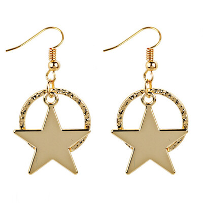 

New Star in Circle Pentagram Bronze Tone Dangle Earrings Lady Jewelry Chic Gift