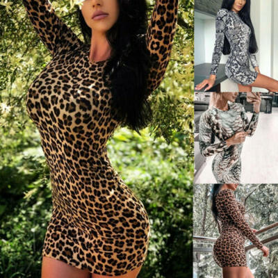 

UK Womens Leopard Long Sleeve Sweater Top Ladies Bodycon Mini Dress Blouse