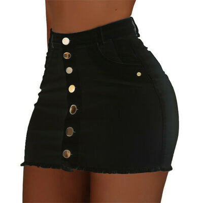 

Womens Button Denim High Waist Bodycon Slim Flit Pencil Short Mini Hip Skirt