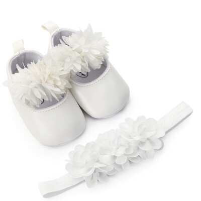 

Baby Girl Flower Leather Fashion Toddler First Walkers Kid Shoes1PC Hairband