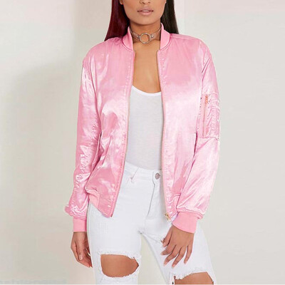 

Women Ladies Bomber Jacket Vintage Long Sleeve Zip Coat Flight Army Biker Tops