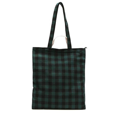 

NEW Women Bags Canvas Tote Shopping Handbag Ladies Casual Shoulder Bag Female Plaid Zipper Handbag Foldable Beach Shopper Bag