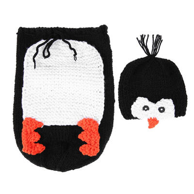 

2pcs Penguin Newborn Baby Costume Photography Prop Knitted HatSleeping Bag