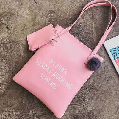 

Tailored 2PC Fashion Women Hair Ball Bucket Handbag Crossbody Bag Messenger Bag Black