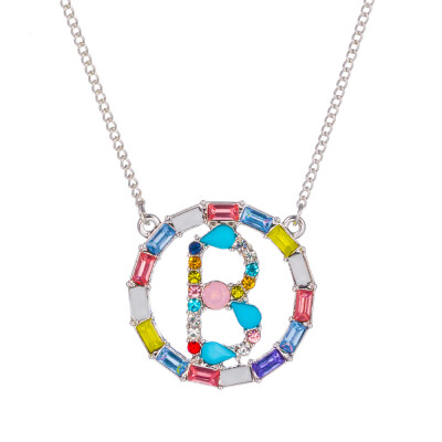 

Multicolor fashion Silver charm 26 Alphabet Round pendant necklace pave zircon initial letter necklaces Couple Name necklace