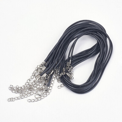 

Black Imitation Leather Cord Necklace Making Platinum Color Iron Clasp&Adjustable Chain about 2mm thick 17