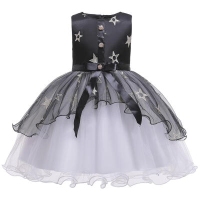 

Girls Bowknot Decor Dress Sleeveless Children Mesh Princess Tutu Dresses