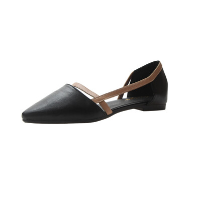 

One word single shoe woman 2019 spring new student Korean version 100 shallow black pointed flat bottom ladle shoes womens shoes