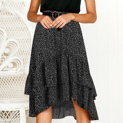

Roseonmyhand Womens Ladies High Fashion Casual Ruffle Wave Point Frill Wrap Midi Skirt