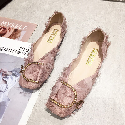 

Single Shoe Lady Summer Fashion Square Head Flat Bottom Baitiedou Shoes Late Evening Shallow Mouth Fairy Shoes Tide