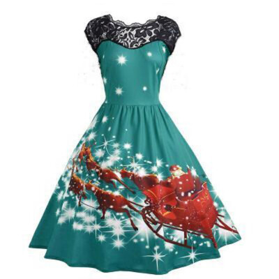 

Gobestart Fashion Women Printing Splicing Lace Cultivation Large Type Evening Party Dress