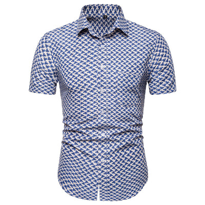 

Tailored Mens Summer Casual Slim Short Sleeve Printed Shirts Top Beach Blouse