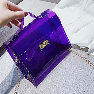 

Tailored Womens Fashion Transparent Shoulder Bag Jelly Messenger Bag Solid Color Handbag
