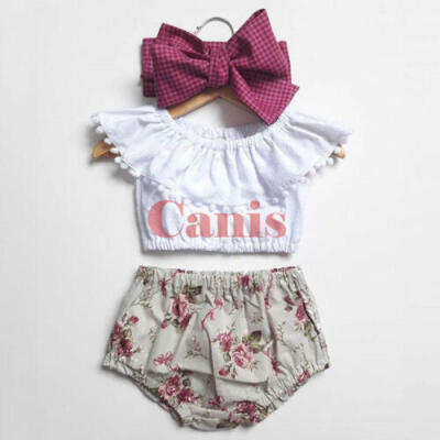 

Newborn Baby Girl Summer Ruffle Tops Crop Floral Shorts Headband Outfits Sunsuit