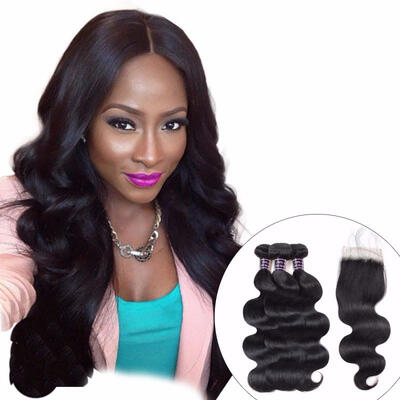 

Peruvian Body Wave Lace Closure With Baby Hair Non Remy 3 Bundles Hair 100 Human Hair Bundles With Closure