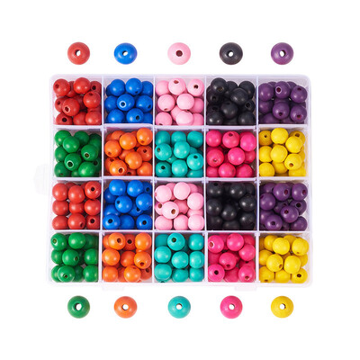 

PH PANDAHALL 400 pcsbox Mixed Color Dyed Environmental colorful Wood Beads Sets
