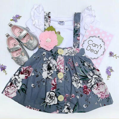 

2PCS Newborn Infant Baby Girl Outfits Clothes Set Romper Tops Strap Skirt Dress