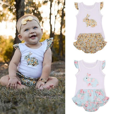 

Summer Baby Girls Rabbit Sleeveless VestShorts 2pcs Outfits Toddler Clothes Set