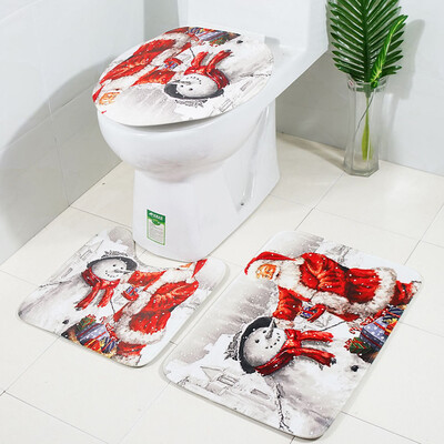 

Siaonvr Santa Christmas Print Toilet Bathroom Mat And Shower Curtain Four-Piece Set