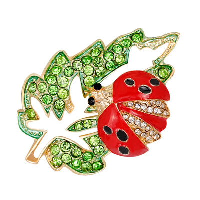

New Arrival Green Leaf Ladybug Brooch Pins Insect Brooches Female Ladybug Women Lovely Insect Scarf Jewelry Clips Pins