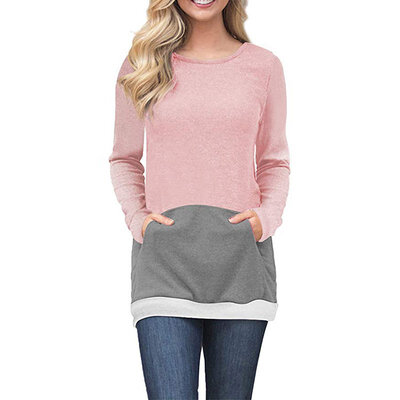 

Women Autumn Concise Long Sleeve Round Collar With Pockets Sweatshirts