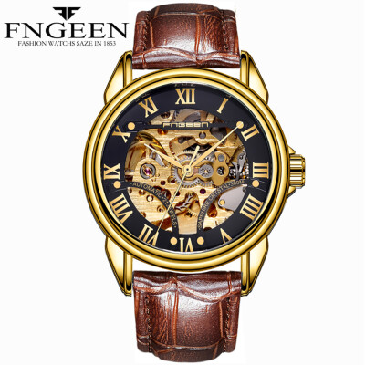 

Gobestart FNGEEN Water Resistant Leather Strap Watch Automatic Mechanical Men Watch