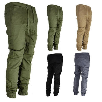 

Men Male Casual Solid Cotton Pants Sweatpants Jogger Pocket Trousers