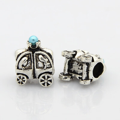

Large Hole Antique Silver Tone Alloy European Beads with Acrylic Pearl Car Cyan 14x12x9mm Hole 45mm