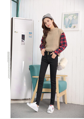 

2018 autumn&winter add fluff jeans womens style Korean version slim&elastic high waist show thin add fleece jeans women