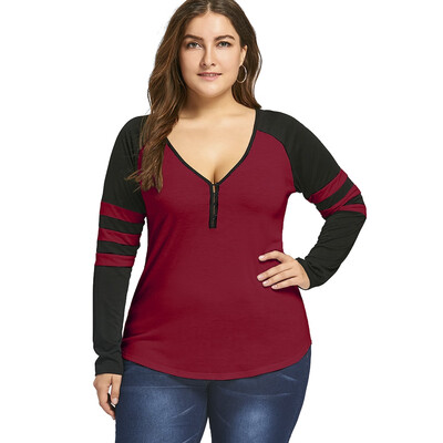 

Plus Size Two Tone Stripes Raglan Sleeves T-shirt