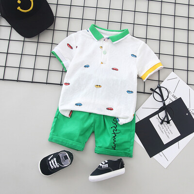 

Summer Children Baby Boys Casual Short Sleeve Cartoon Car Print T-shirt TopsShorts Costume Set
