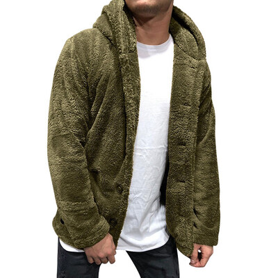 

2019 New Autunm And Winter Men Fashion Casual Solid Color Fleece Jacket Button Long Sleeve Hooded Coat