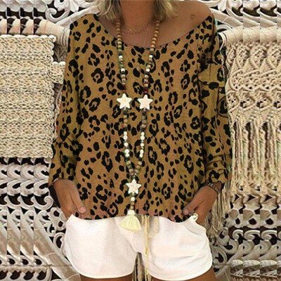 

Fashion Womens Shirts Blouse Tops Leopard Sexy Long Sleeves Casual Loose Shirt