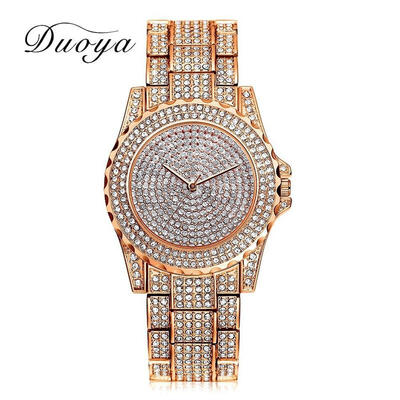 

Duoya Women Quartz Watch Fashion Bling Casual Ladies Watch Female Quartz Gold Watch Crystal Diamond For Women Clock