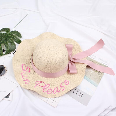 

Fashion Women Letter Embroidery Straw Hat Wide Brim Outdoor Foldable Beach Shade Sun Hats