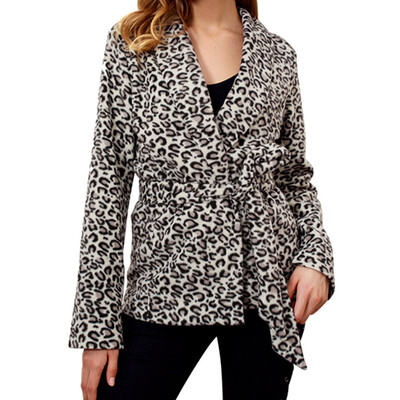 

Toponeto Women V-Neck Blouse With Long-Sleeved Leopard Print Sexy Coat