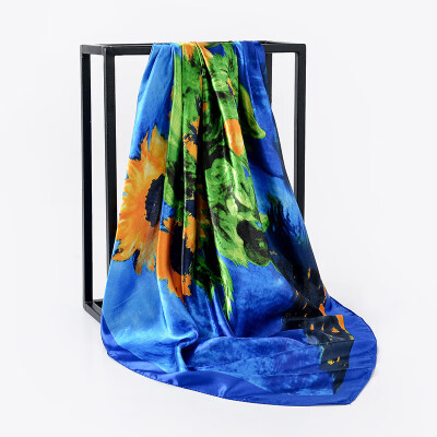 

Silk scarves spring&summer oil painting satin square air conditioning sunscreen shawl Taobao AliExpress hot sale wholesale