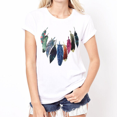 

Starmoon Women Print Round Neck Short Sleeved White T-shirt Blouse