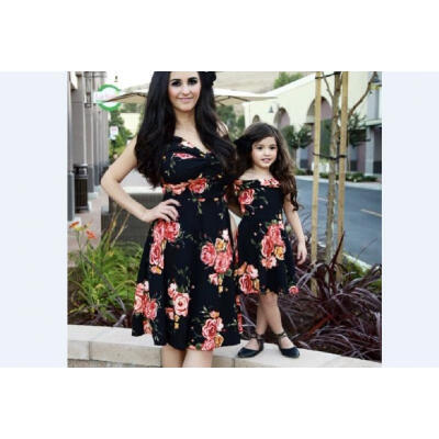 

2018 New Women Mother Daughter Matching Dresses Summer Girl Flower Dress Clothes Outfits