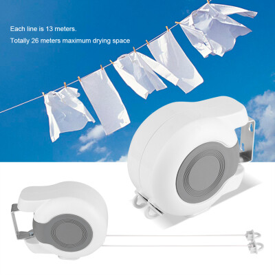 

13m Wall-Mounted Retractable Double Clothes Drying Line Indoor Outdoor Washing Landry Tool Drying Clothes Line Washing Line