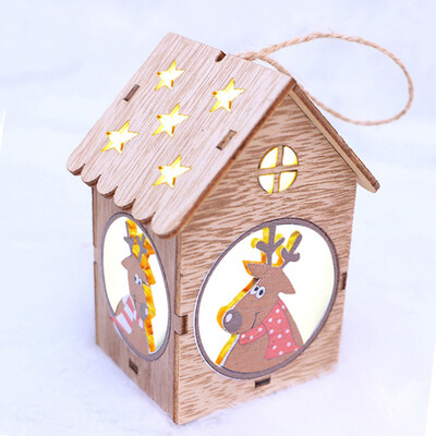 

Gobestart LED Light Wooden Dolls House Villa Christmas Ornaments Xmas Tree Hanging Decor